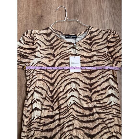 NEW Generation Love Dawn Puff Sleeve Linen Blend Tiger Top size Small - Picture 5 of 6